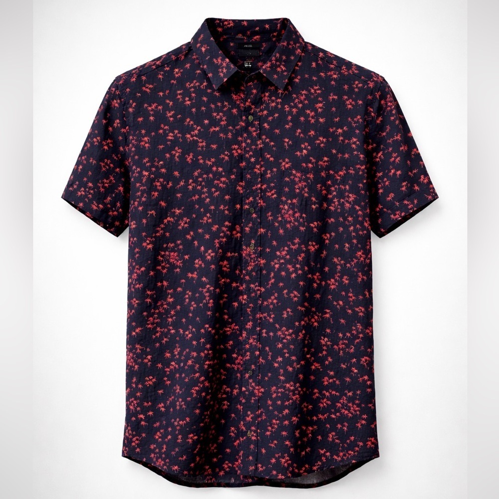 Rodd & Gunn Linen Palm Print Shirt Men’s S Navy Red Tropical Short Sleeve Resort